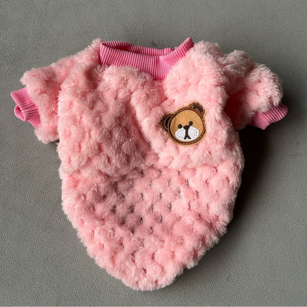 Plush Dog Sweater ~ Pink with Bear Embroidery ~ Size Small ~ Brand New!
